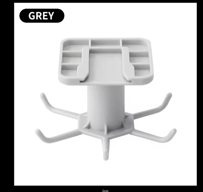360 rotating kitchen hooks adhesive utensil organizer rack with 6 hooks.No drill.Cabinet mount for spoons,towels and cups