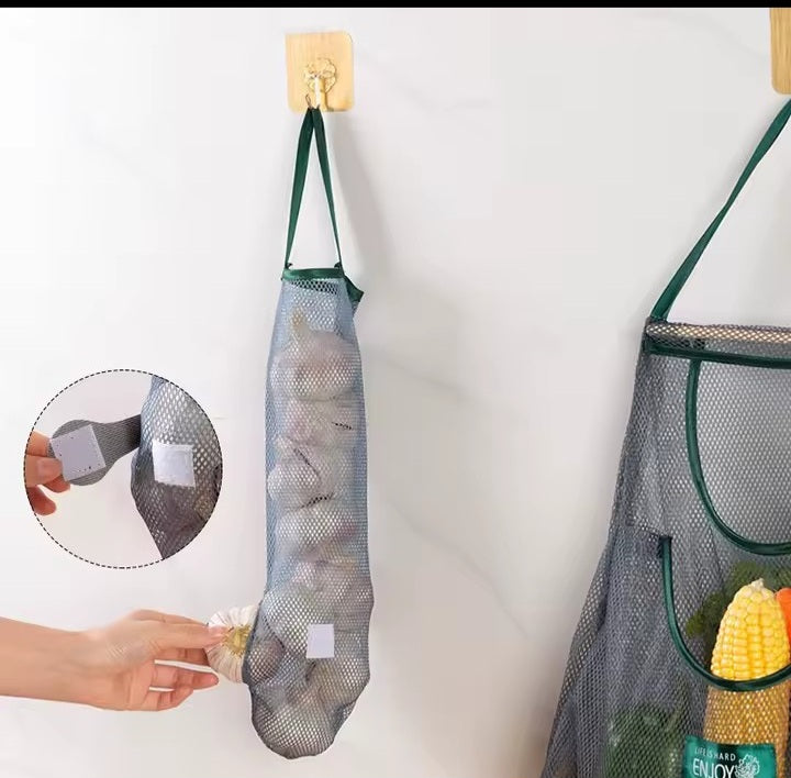 Reusable storage bags kitchen hanging mesh bag home fruit and vegetable storage net bag for ginger garlic potatoes onions
