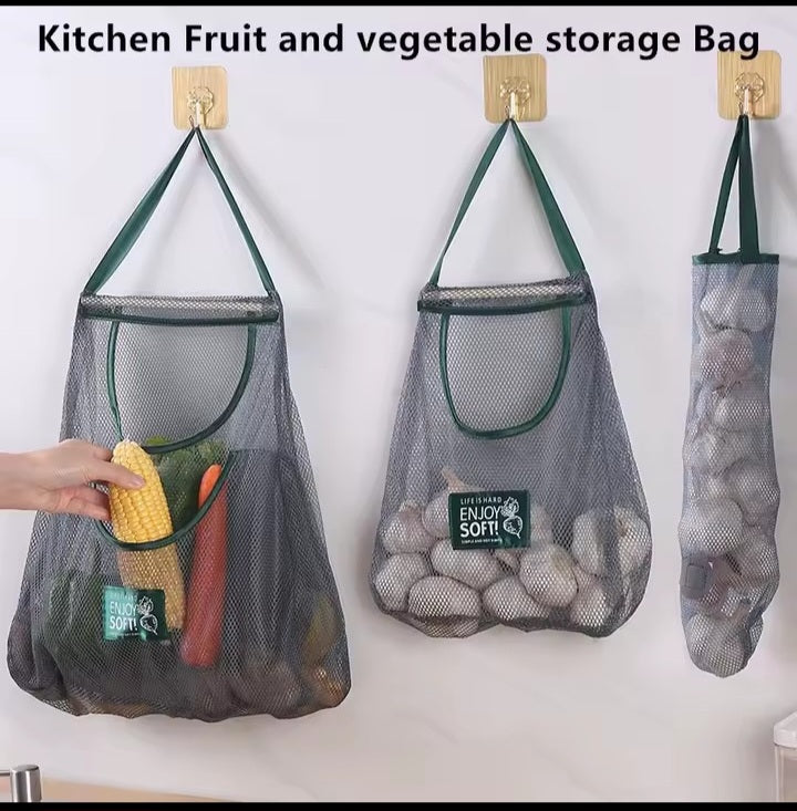 Reusable storage bags kitchen hanging mesh bag home fruit and vegetable storage net bag for ginger garlic potatoes onions