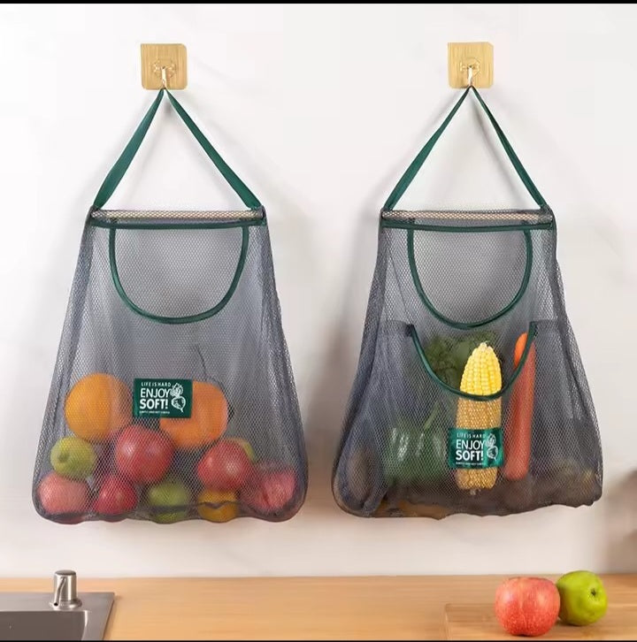 Reusable storage bags kitchen hanging mesh bag home fruit and vegetable storage net bag for ginger garlic potatoes onions